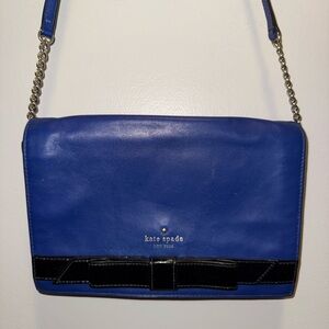 Kate Spade Leather Royal Blue with Black Bow Crossbody Bag with Chain Strap